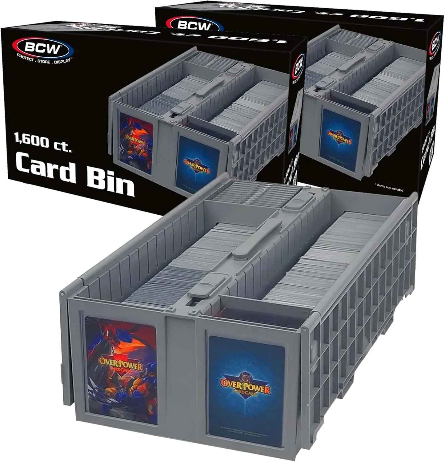 BCW Collectible Card Bin – (2-Pack, Gray) | Holds up to 1600 Cards | Plastic Storage Box for Pokémon, MTG & Sports Cards