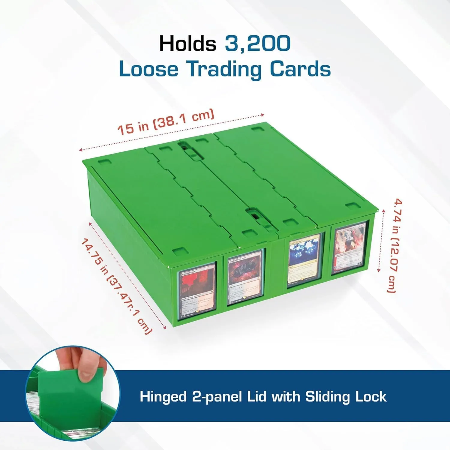 BCW Collectible Card Bin (2-Pack, Green) | Holds 3200 Cards Each | Includes 4 Dividers Per Bin | Storage for Pokémon, MTG & Sports Cards