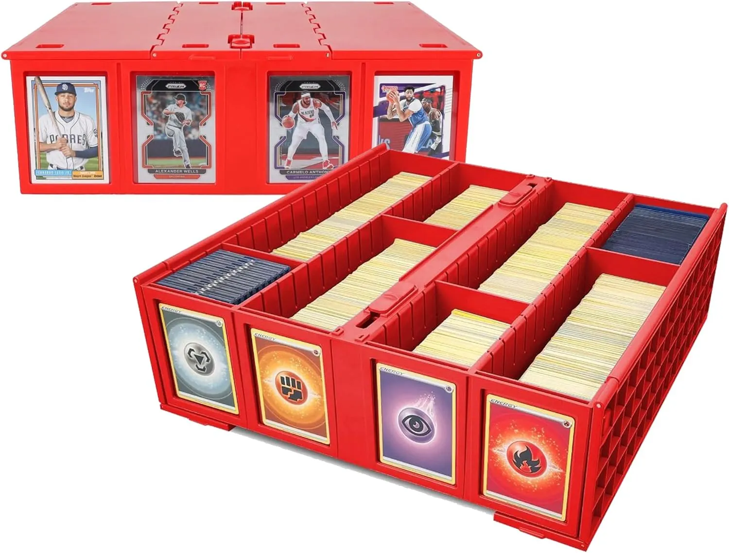 BCW Collectible Card Bin (2-Pack, Red) | Holds 3200 Cards Each | Includes 4 Dividers Per Bin | Storage for Pokémon, MTG & Sports Cards
