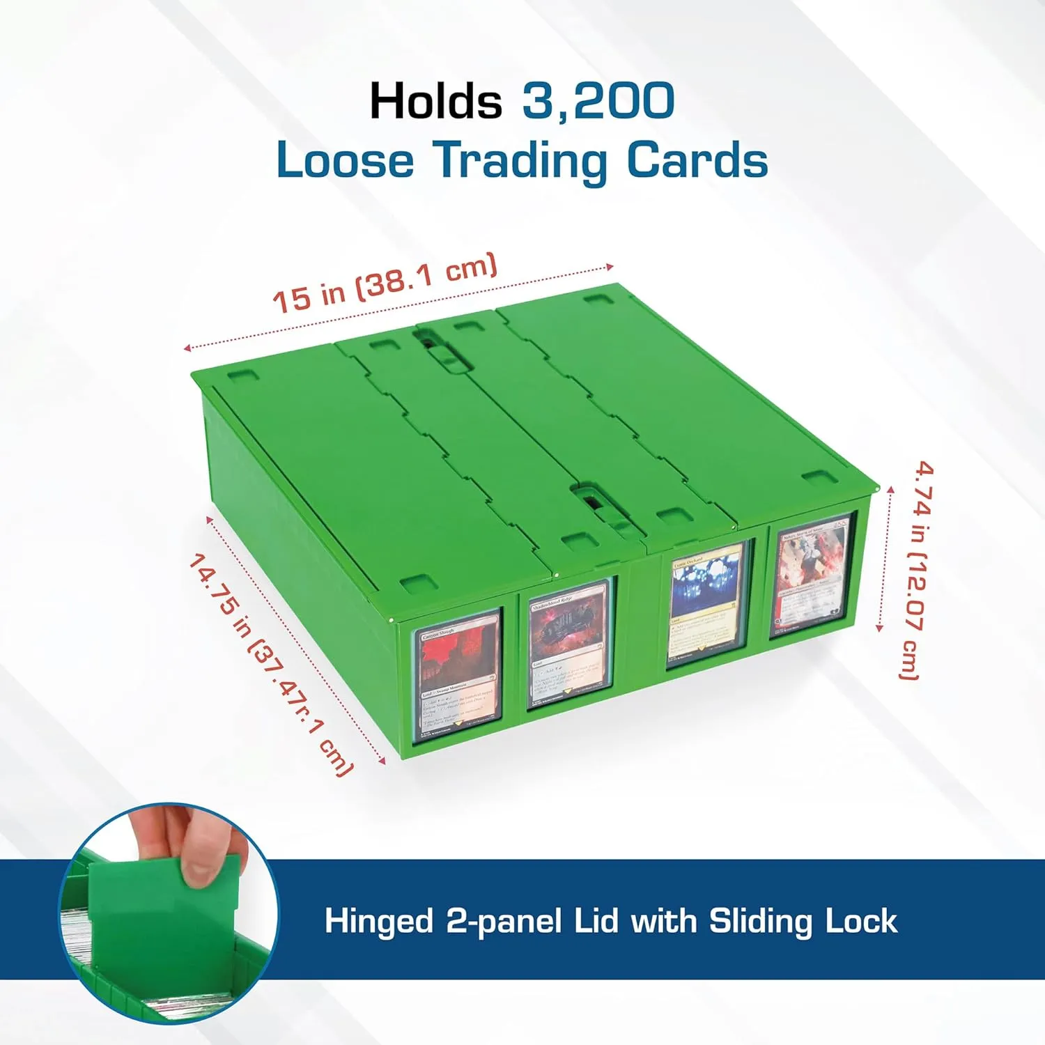 BCW Collectible Card Bin – Green | Holds 3200 Cards | Includes 4 Dividers | Storage for Pokémon, MTG & Sports Cards