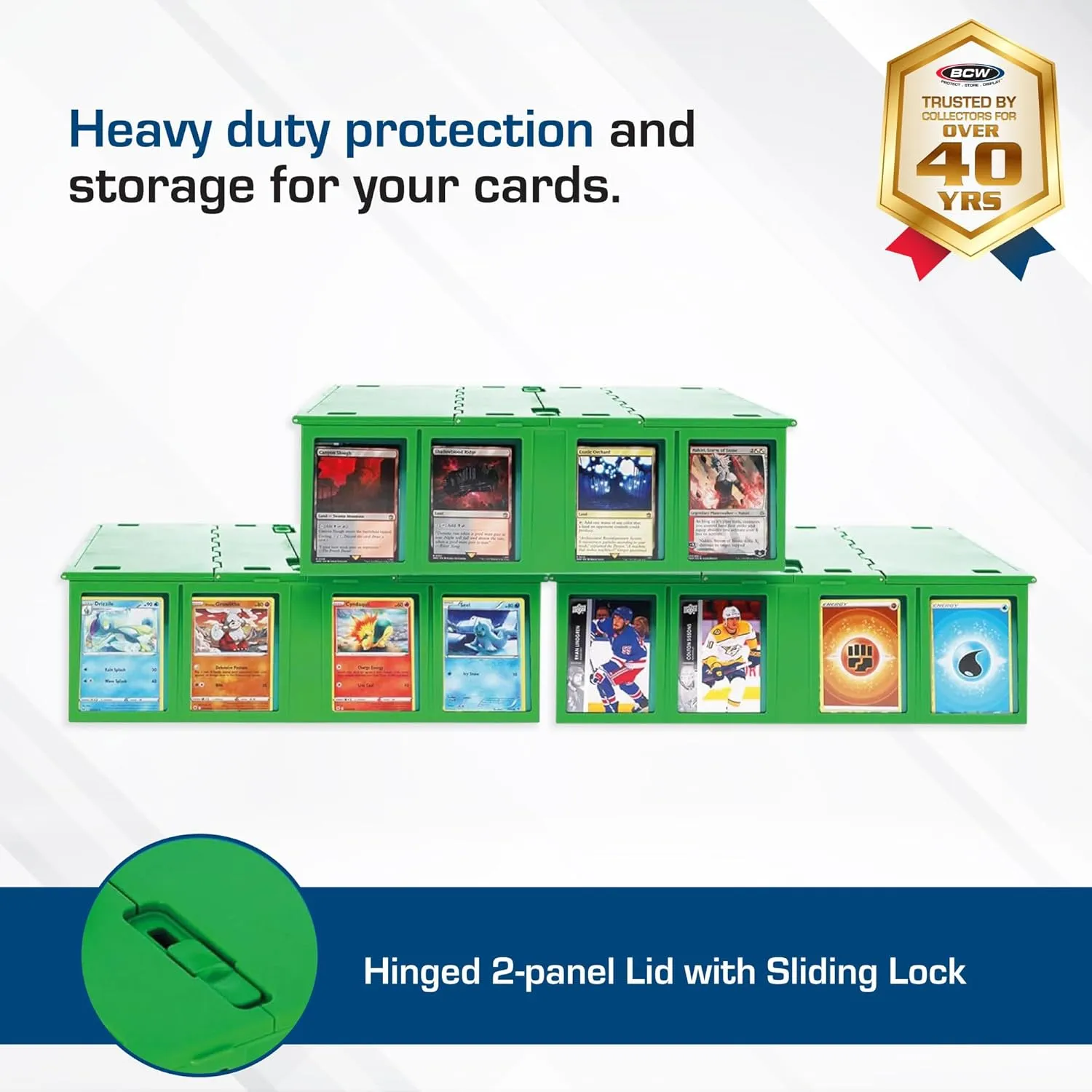 BCW Collectible Card Bin – Green | Holds 3200 Cards | Includes 4 Dividers | Storage for Pokémon, MTG & Sports Cards