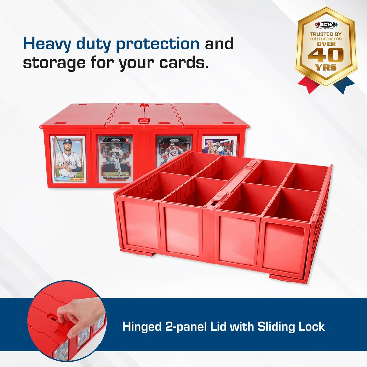 BCW Collectible Card Bin – Red | Holds 3200 Cards | Includes 4 Dividers | Storage for Pokémon, MTG & Sports Cards