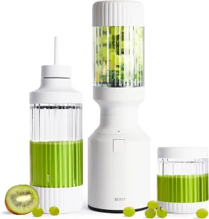 Beast Mighty 850 Plus | Premium Compact Personal Blender | Smoothies, Shakes, Dressings, Sauces | Blends Ice and Frozen Fruit | New XL Vessel | Extra Vessels, Lids and Straws | 850W (Cloud White)