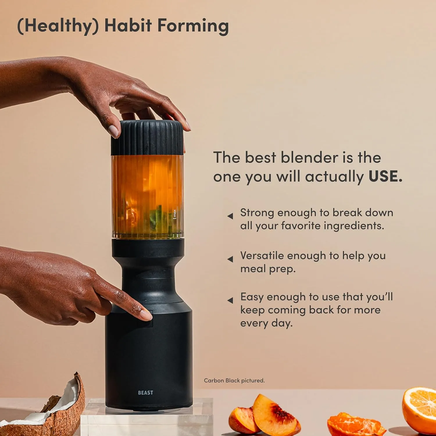 Beast Mighty 850 | Premium Compact Personal Blender | Smoothies, Shakes, Dressings, Sauces, Desserts, Dips | Blends Ice and Frozen Fruit | Includes Extra Lids and Straws | 850W (Sand)