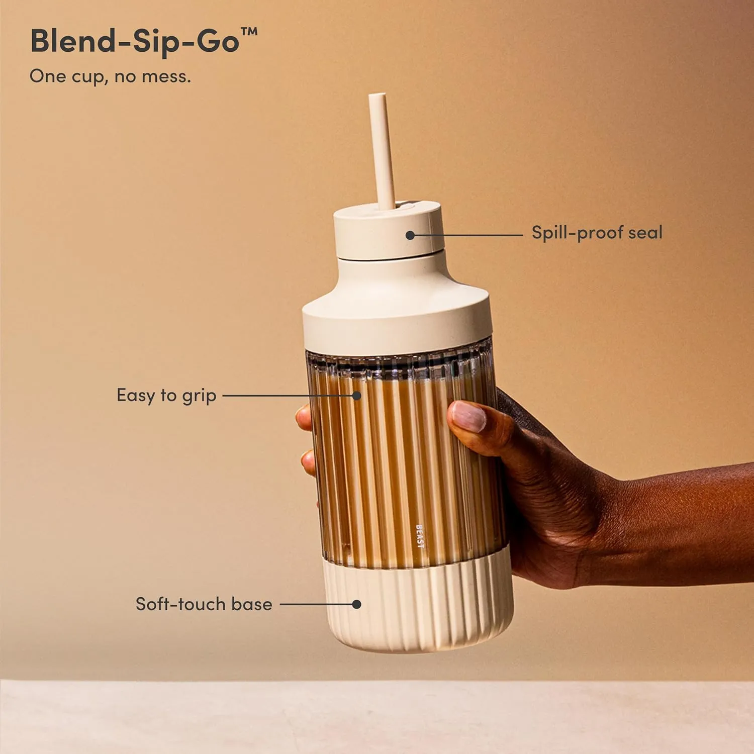 Beast Mighty 850 | Premium Compact Personal Blender | Smoothies, Shakes, Dressings, Sauces, Desserts, Dips | Blends Ice and Frozen Fruit | Includes Extra Lids and Straws | 850W (Sand)
