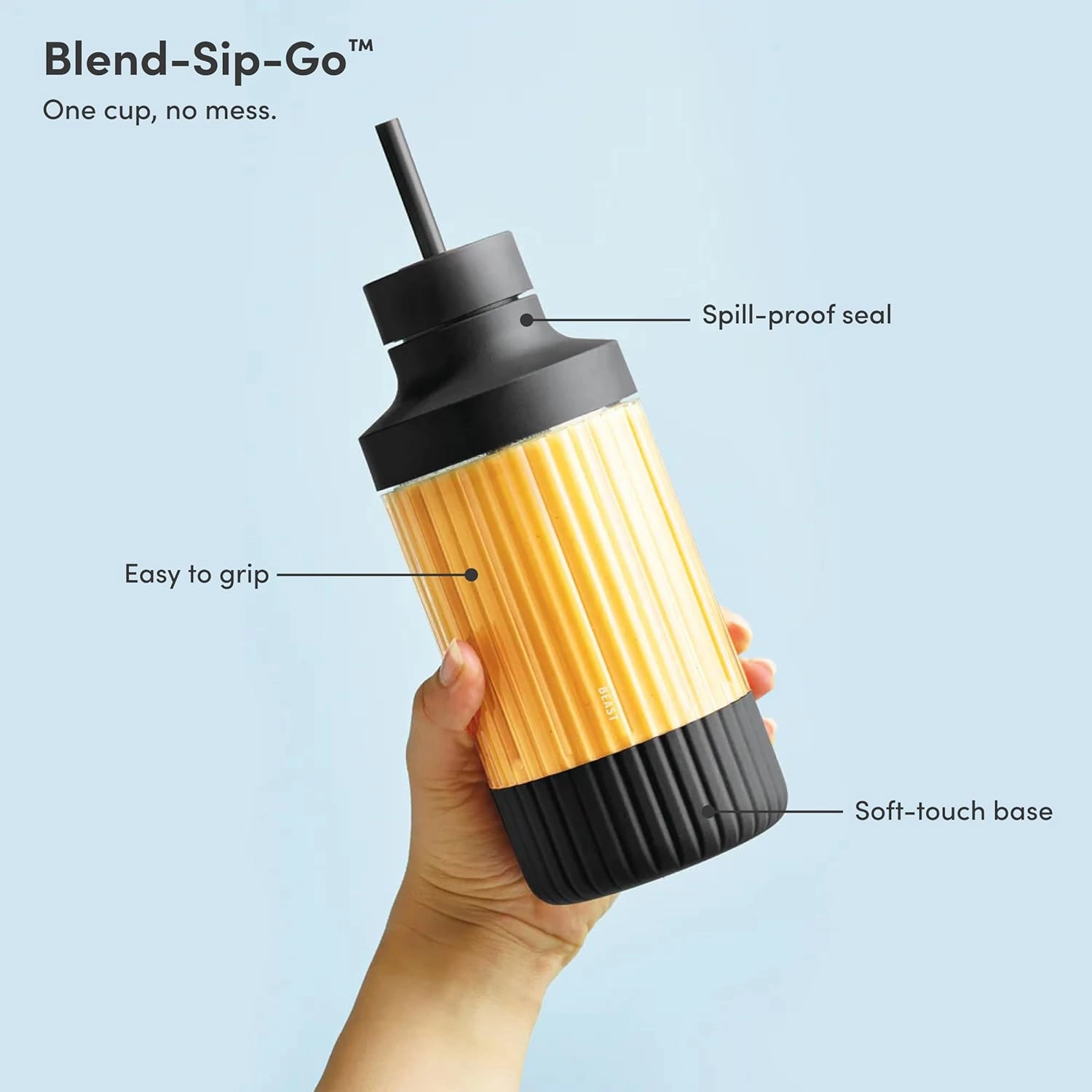Beast Mighty 850 | Premium Compact Personal Blender | Smoothies, Shakes, Dressings, Sauces, Desserts, Dips | Blends Ice and Frozen Fruit | Includes Extra Lids and Straws | 850W (Carbon Black)