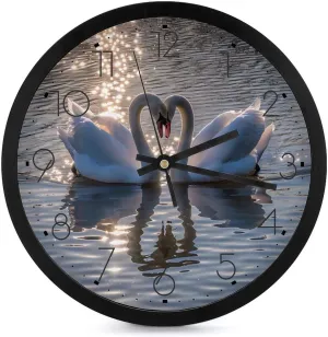 Beautiful Animal Swan Wall Clock 10 Inch Silent Non-ticking Battery Operated Decorative Clock for Kitchen Bedroom