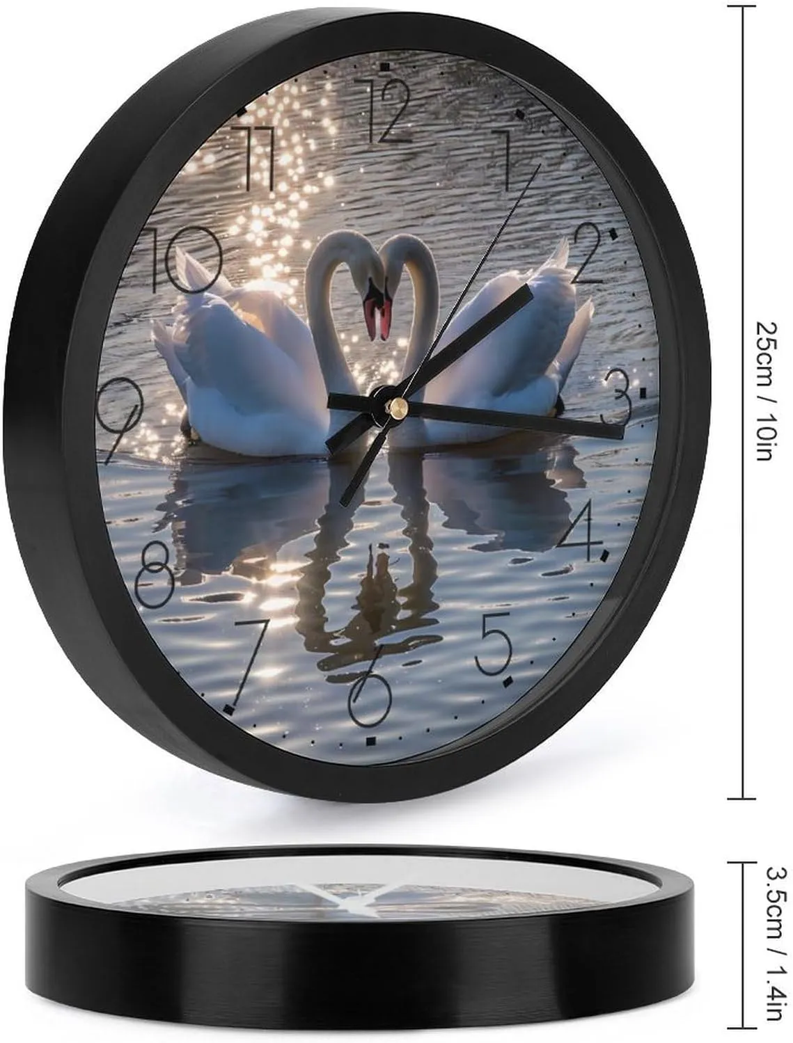 Beautiful Animal Swan Wall Clock 10 Inch Silent Non-ticking Battery Operated Decorative Clock for Kitchen Bedroom