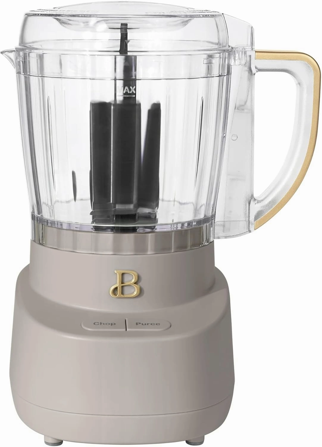 Beautiful 3-Cup Food Chopper, Electric Mini Processor with Glass Bowl, BPA-Free, Stainless Steel Blade, Dishwasher Safe, Compact Touch Control Kitchen Appliance, Powerful 250-watt (Porcini Taupe)