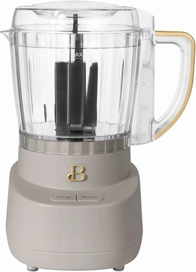 Beautiful 3-Cup Food Chopper, Electric Mini Processor with Glass Bowl, BPA-Free, Stainless Steel Blade, Dishwasher Safe, Compact Touch Control Kitchen Appliance, Powerful 250-watt (Porcini Taupe)
