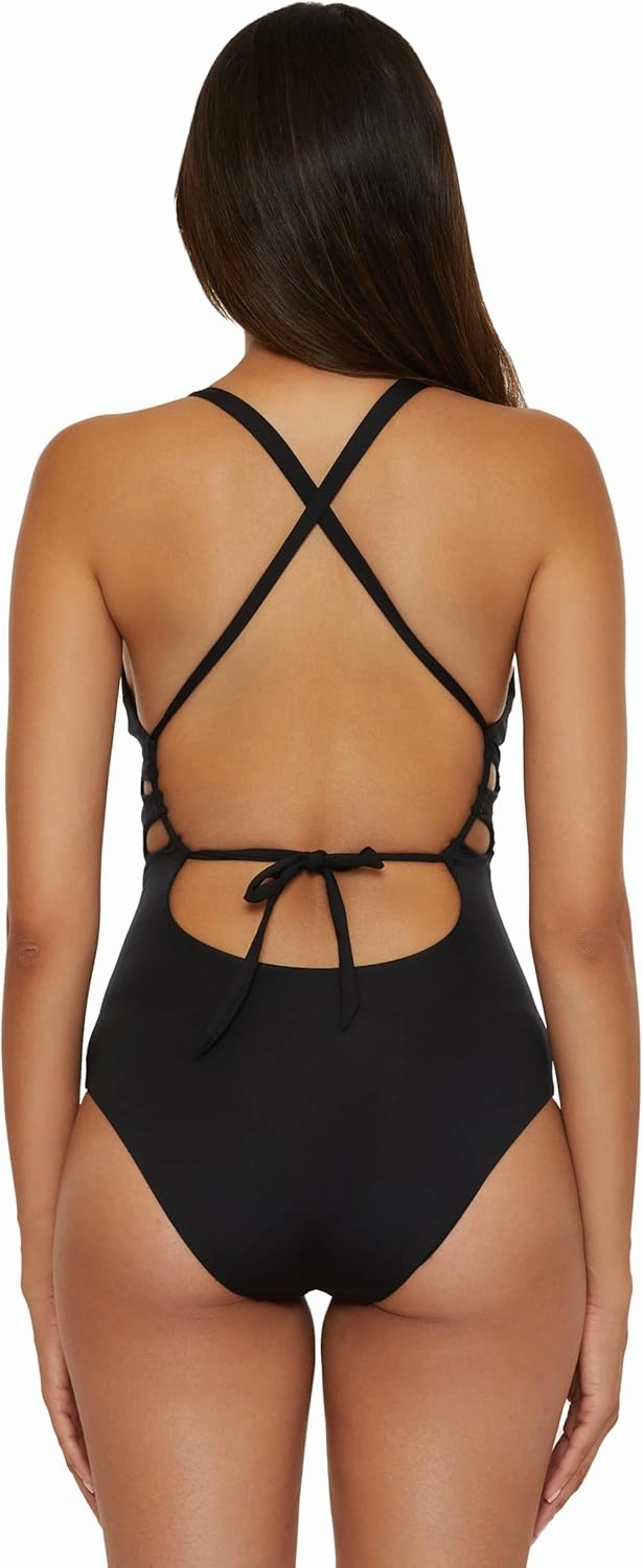 BECCA Women's Color Code One Piece Swimsuit, Plunge Neck, Ring Straps, Cut Out Detail, Bathing Suits
