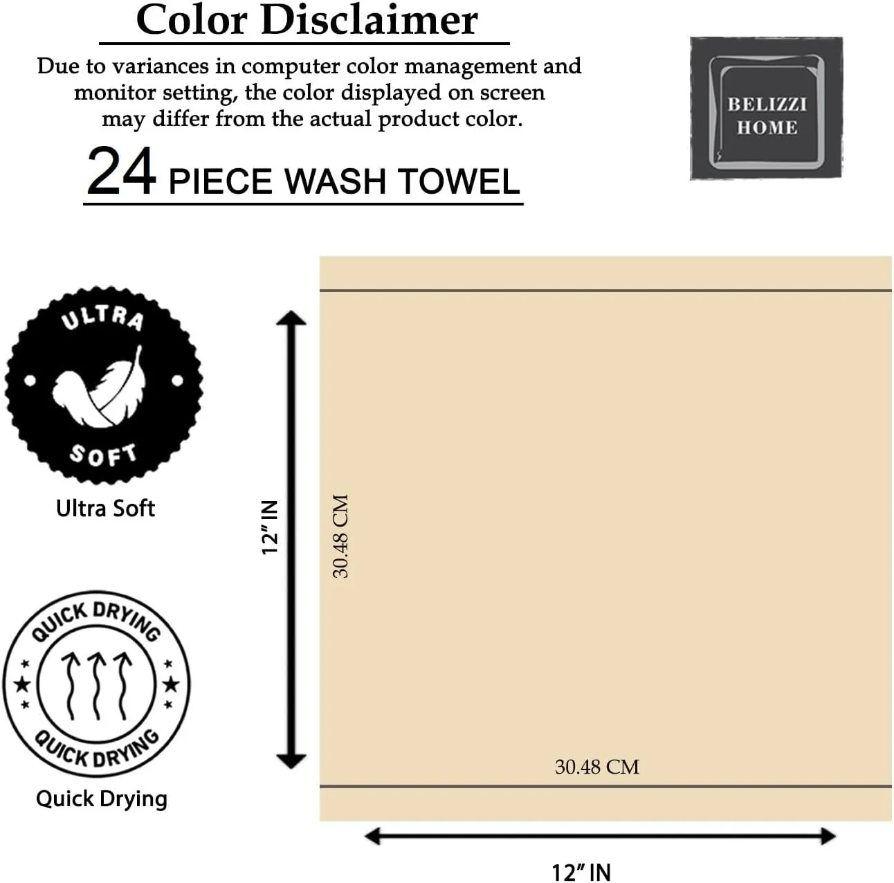 Belizzi Home Ultra Soft Cotton Washcloths, Contains 24 Piece Face Cloths 12x12 inch, Ideal for Everyday use Face Towels, Compact & Lightweight Multi Purpose Washcloths - Jade
