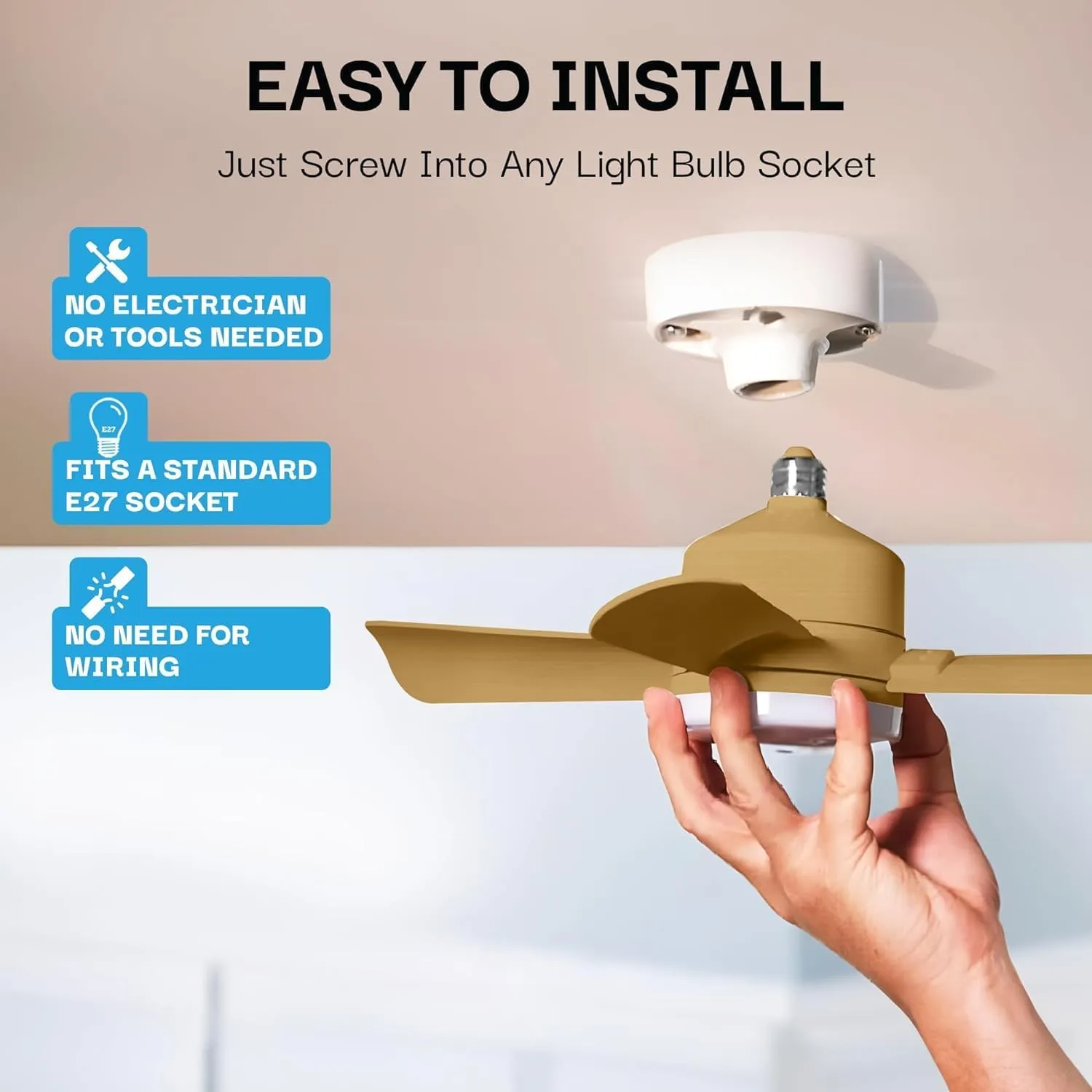 Bell Howell Socket Breeze Cool Light Deluxe Bronze – Ceiling Fans with LED Lights and Remote Control, Replacement for Lightbulb - Bedroom, Kitchen, Living Room,1000 Lumens / 5000 Kelvins