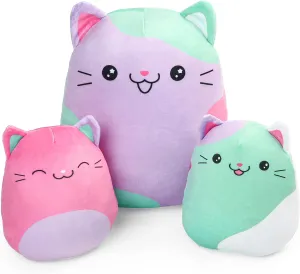 BenBen Cat Plush Toy, 12" and 7'' Plushies, Set of 3, Squishy Kitty Stuffed Animal Toy Hugging Pillow, Soft Cushion Plush Pillow, Chirstmas Gift for Kids, Easter Basket Stuffers