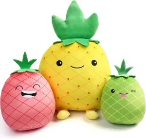 BenBen Pineapple Plush Toy, Set of 3, 12", 7" and 6'' Squishy Stuffed Animal Toys, Fruit Plushies, Fun Plush Pillow, Easter Basket Stuffers, Ms Sweety and Baby Pineapples