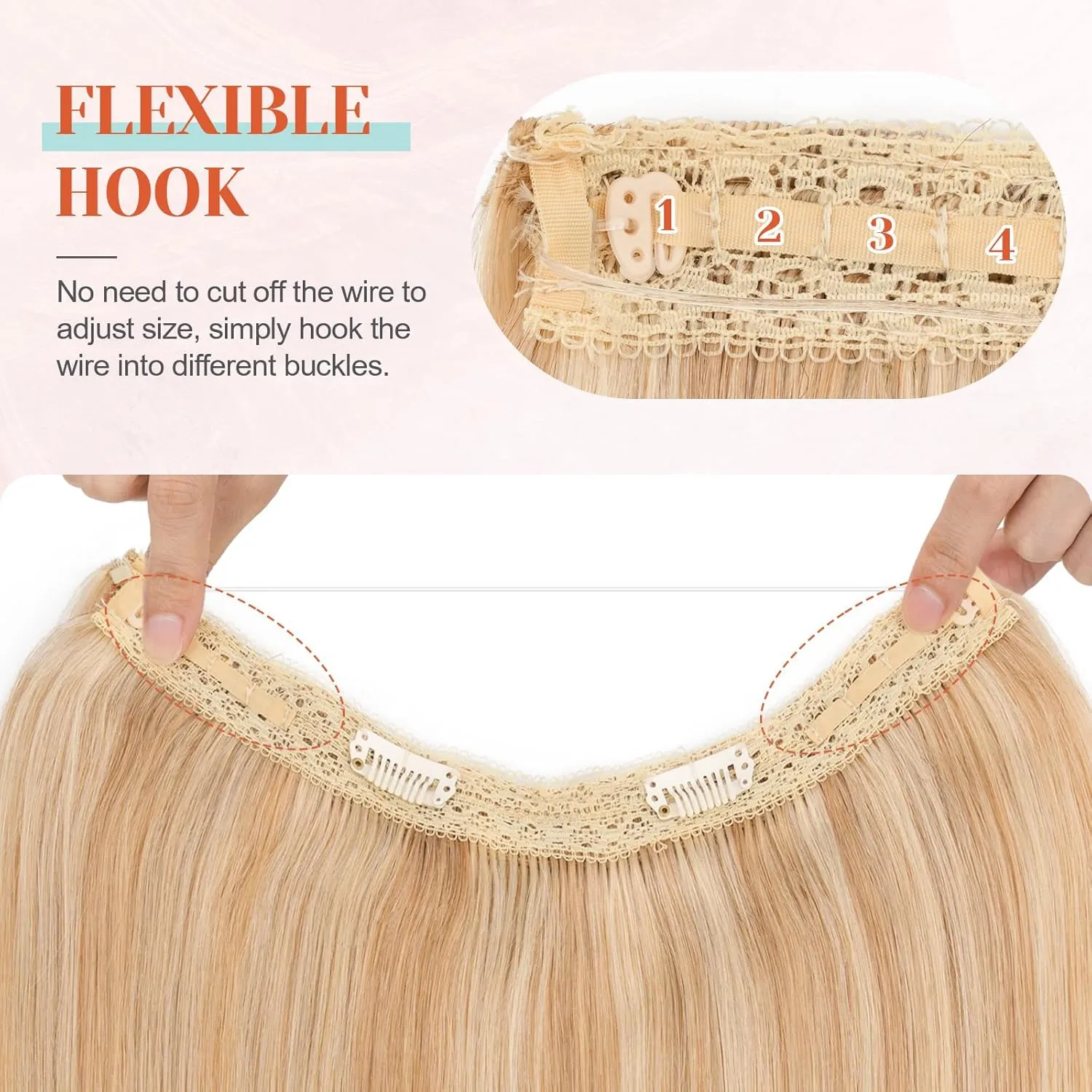 Benehair Halo Blonde Hair Extensions Real Human Hair Halo Extensions for Women 100% Human Hair Invisible Wire Hair Extensions Ash Blonde Highlights Bleach Blonde #18P613 18"