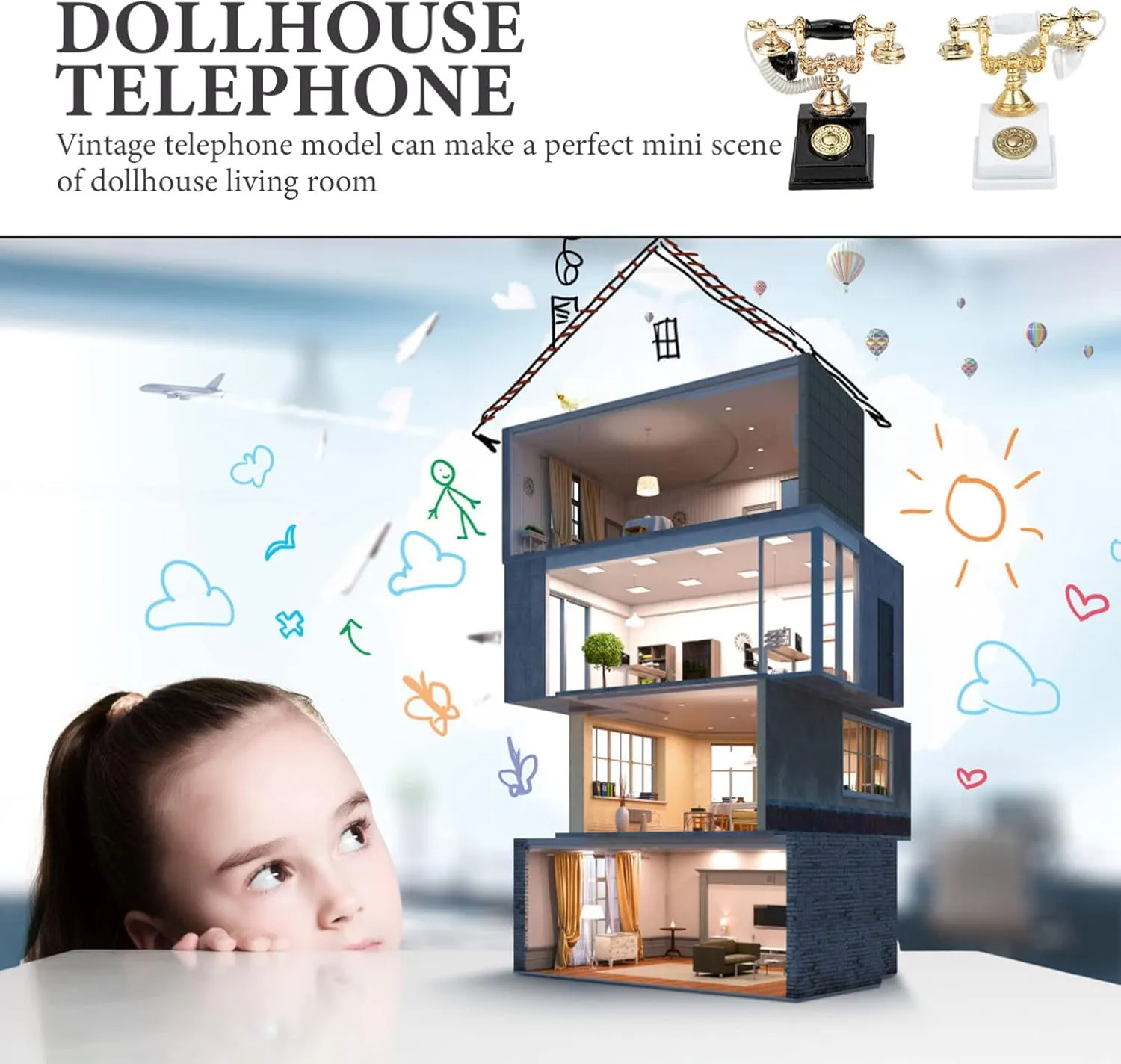 BESPORTBLE 4sets 2pcs Mini Telephone Decor Retro Style Dollhouse Accessories for DIY Miniature Furniture Compact Miniature Telephone Model for Friendly Home Decoration 2pcs*4