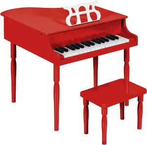 Best Choice Products Kids Classic Wooden 30-Key Mini Grand Piano Musical Instrument w/Piano Lid, Bench, Foldable Music Rack, Song Book, Note Stickers, Enamel Finish - Red