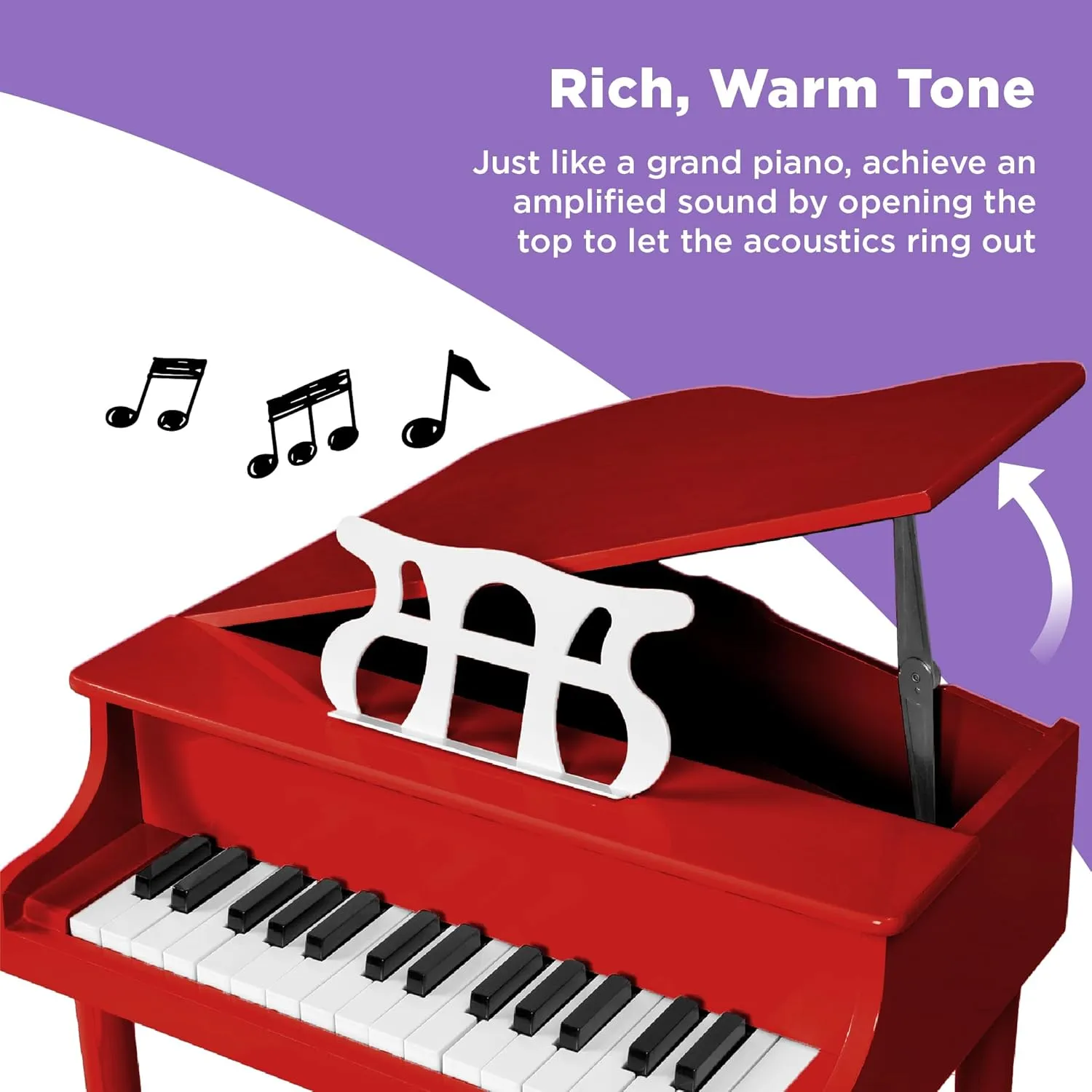 Best Choice Products Kids Classic Wooden 30-Key Mini Grand Piano Musical Instrument w/Piano Lid, Bench, Foldable Music Rack, Song Book, Note Stickers, Enamel Finish - Red