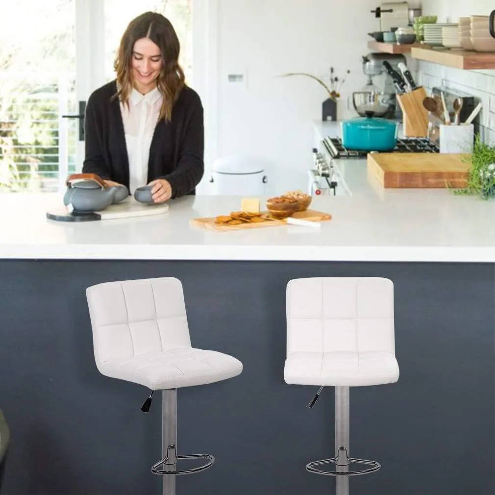 BestOffice Bar Stool Set of 2, Adjustable Swivel Bar Stools, Counter Height BarStools with Back PU Leather Armless Hydraulic Kitchen Counter Bar Stool (Black)