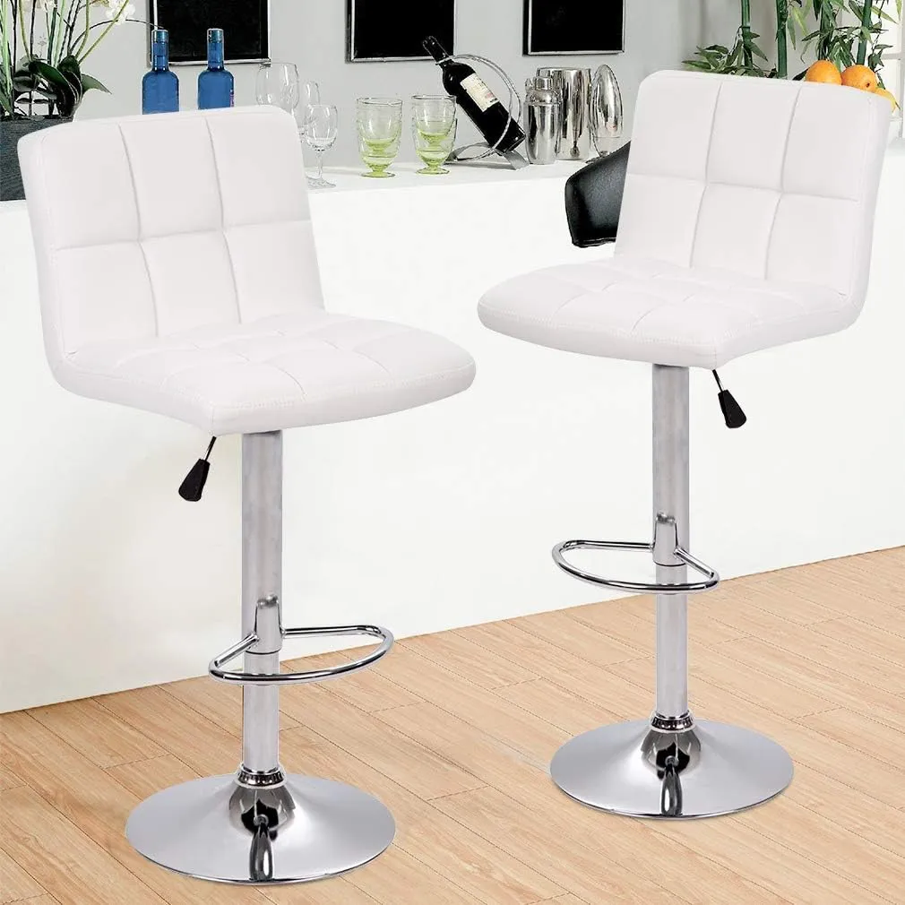 BestOffice Bar Stool Set of 2, Adjustable Swivel Bar Stools, Counter Height BarStools with Back PU Leather Armless Hydraulic Kitchen Counter Bar Stool (Black)