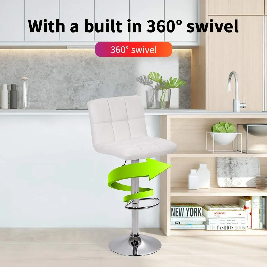 BestOffice Bar Stool Set of 2, Adjustable Swivel Bar Stools, Counter Height BarStools with Back PU Leather Armless Hydraulic Kitchen Counter Bar Stool (Black)
