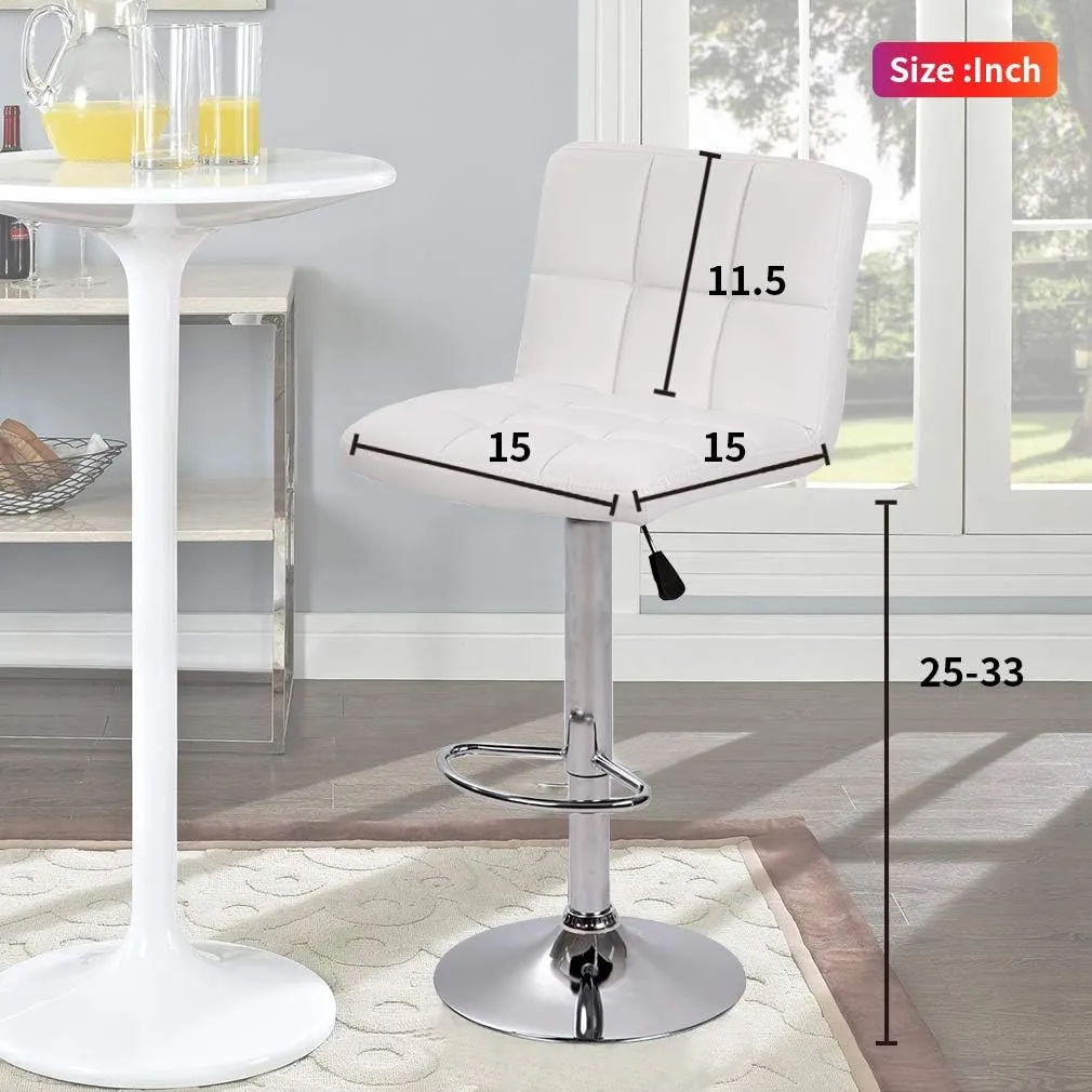 BestOffice Bar Stool Set of 2, Adjustable Swivel Bar Stools, Counter Height BarStools with Back PU Leather Armless Hydraulic Kitchen Counter Bar Stool (Black)