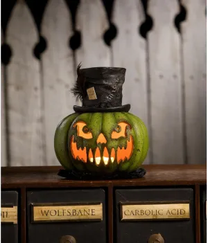 Bethany Lowe Mr. Hyde Pumpkin Jack-O-Lantern, Resin, Green