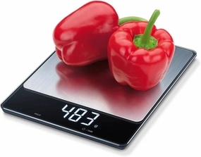 Beurer KS34 Digital Kitchen Scale - Precise Scale for Food Ounces and Grams, 33lbs Capacity, XL Weighing Platform for Meal Prep, Magic Display, Tare Function - Batteries Included - Black Glass