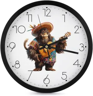 Bigfoot Sasquatch Mexican Wall Clock 10 Inch Silent Non-ticking Battery Operated Decorative Clock for Kitchen Bedroom