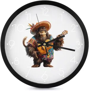 Bigfoot Sasquatch Mexican Wall Clock 10 Inch Silent Non-ticking Battery Operated Decorative Clock for Kitchen Bedroom