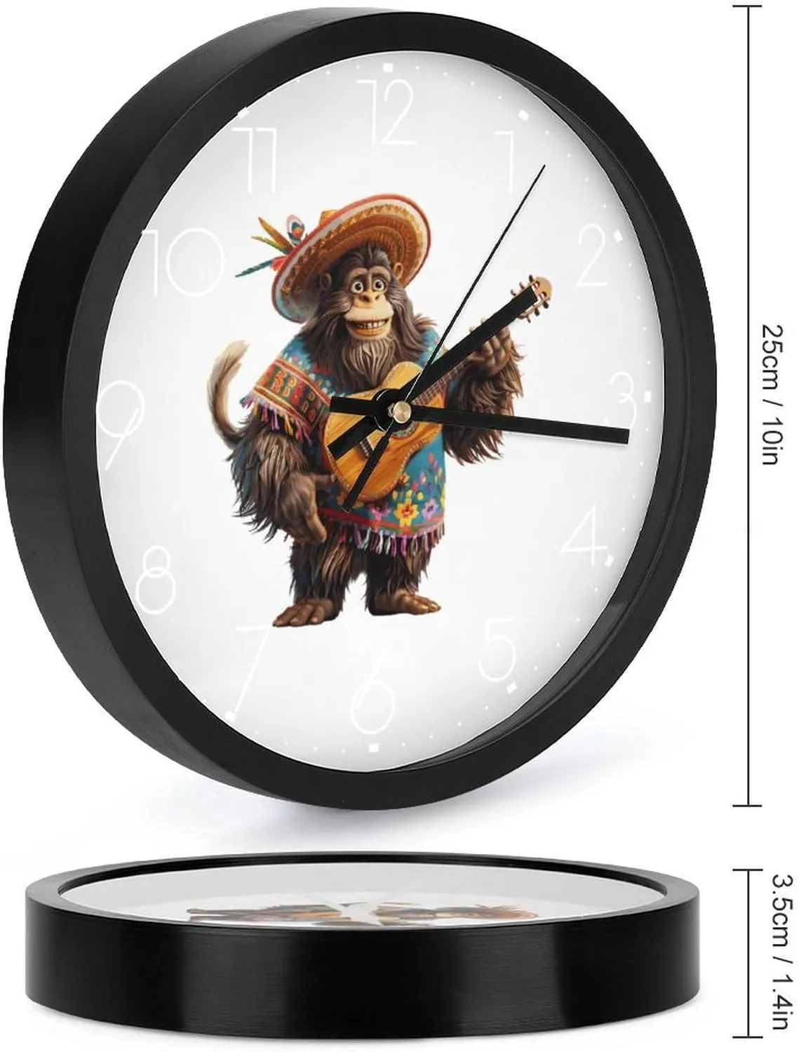 Bigfoot Sasquatch Mexican Wall Clock 10 Inch Silent Non-ticking Battery Operated Decorative Clock for Kitchen Bedroom