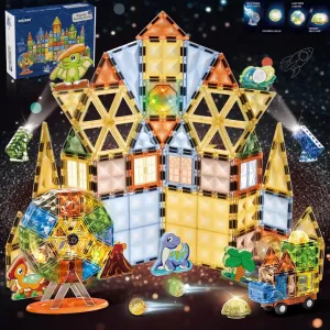 BINZKBB Magnetic Tiles 110PCS - 3D Lighted Magnet Building Blocks for Kids,Creative Dinosaur Toys Educational Sensory Stack STEM Construction Toys for Kids Ages 3 4 5 6 8 10  Year Old Boys Girls