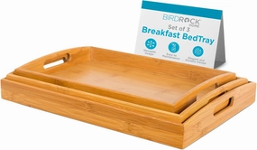 BirdRock Home 3 pc Breakfast Bed Tray (Rounded) - Bamboo - Cut Out Handles - Set of 3 - Bamboo - Nesting