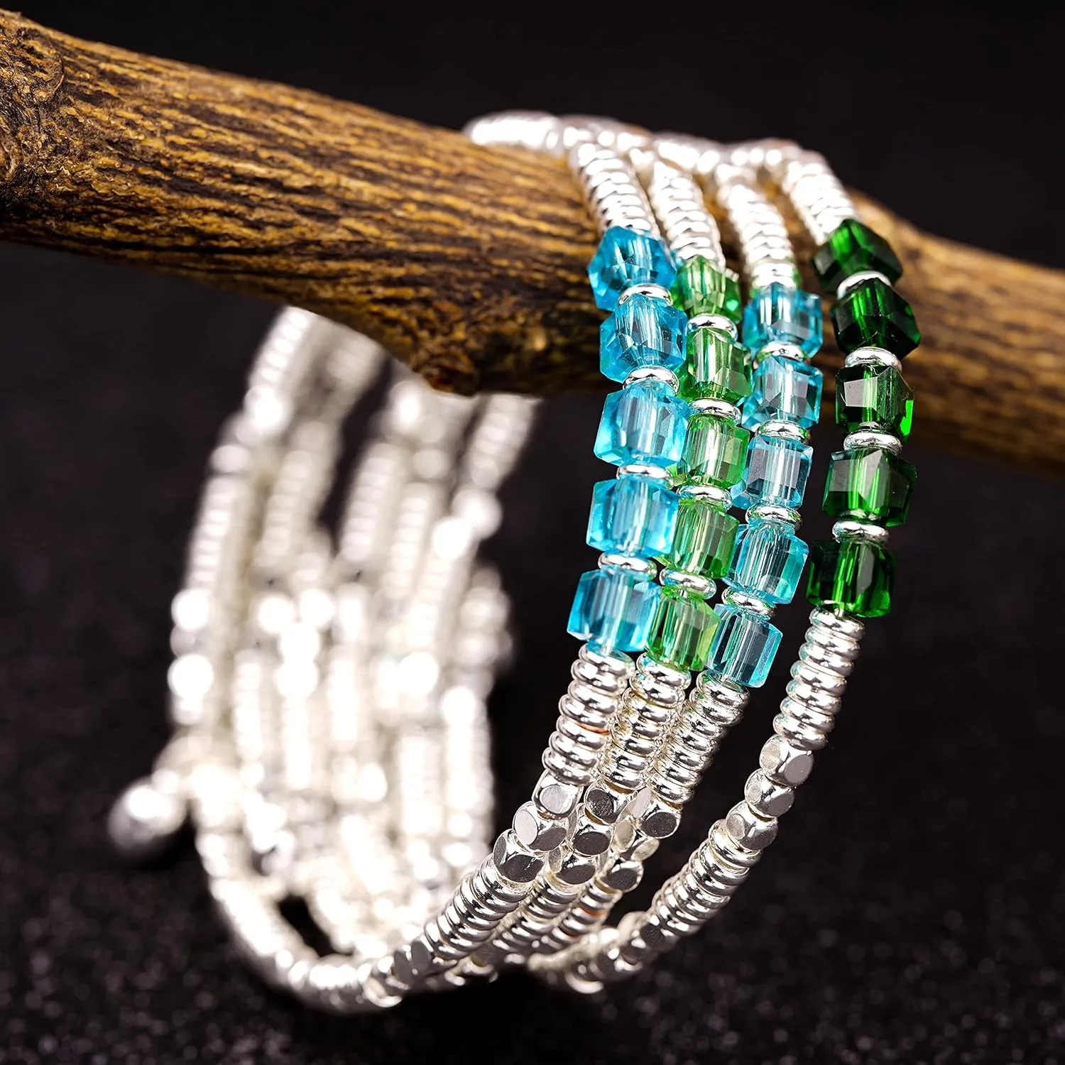 Birthstone Bracelet for Women Dainty Silver Plated Beaded Bracelets Stackable Stretch Gemstone Crystal Beaded Bracelet for Women Girls Birthday Jewelry Gifts