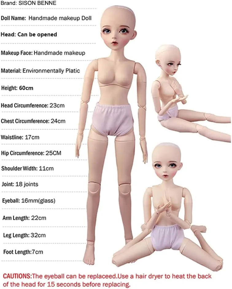 BJD Doll, Original 1/3 SD Dolls 24 Inch 18 Ball Jointed Doll DIY Toys with Full Set Clothes Shoes Wig Makeup, Best Gift for Christmas (Gigi)