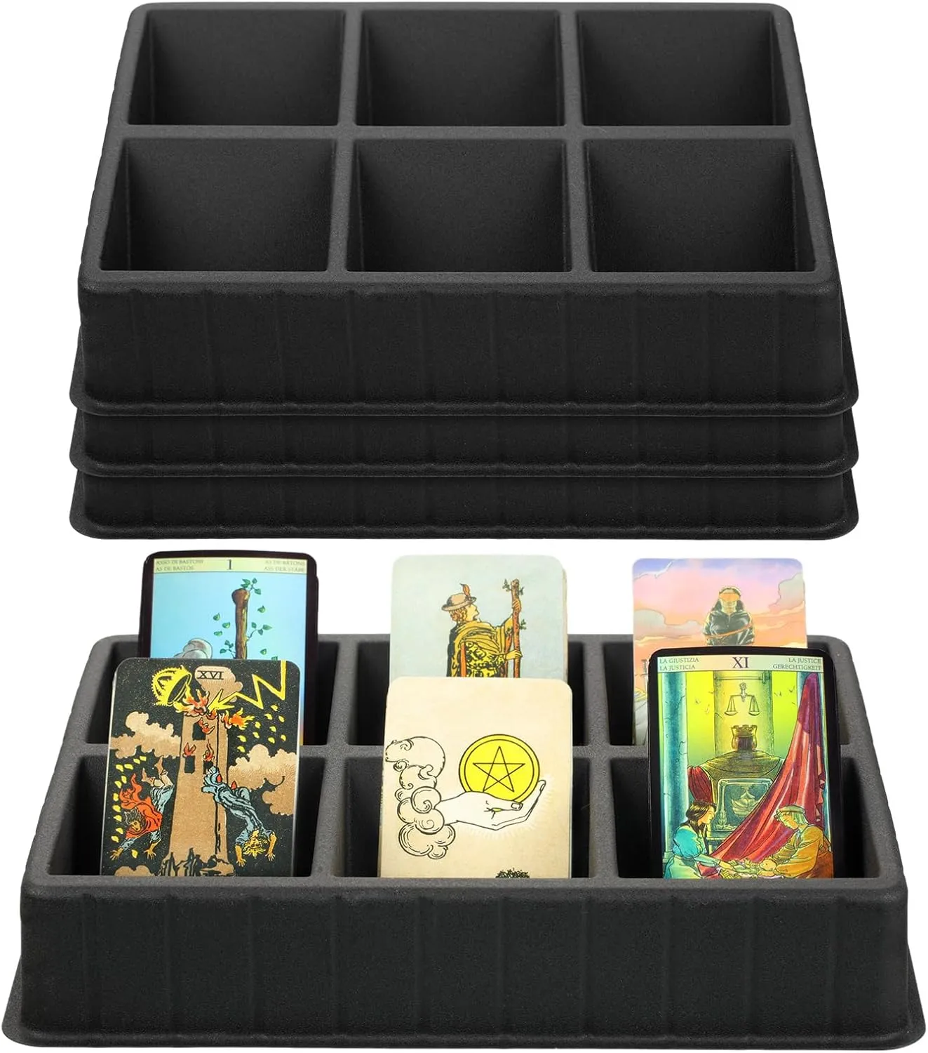 Black Card Sorting Tray - 6 Slot Sports, Game, Playing Card Sorter and Dealer Tray Display Storage Organizer(4 Pack)