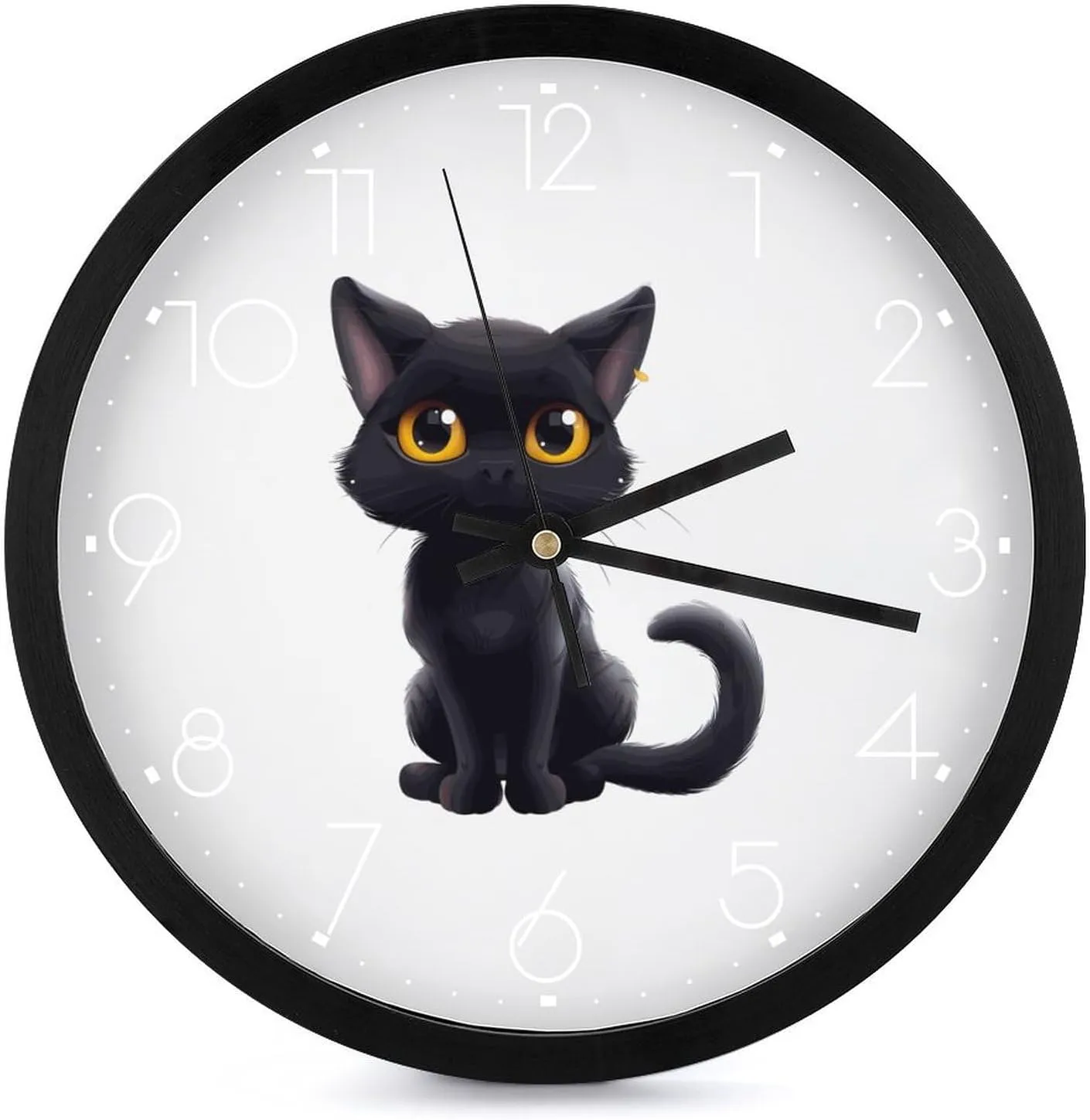 Black Cat Wall Clock 10 Inch Silent Non-ticking Battery Operated Decorative Clock for Kitchen Bedroom