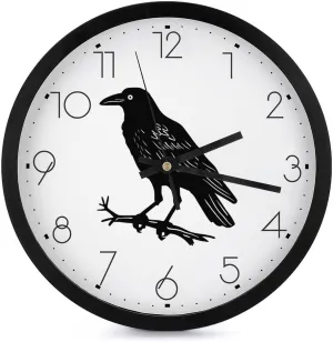 Black Crow Wall Clock 10 Inch Silent Non-ticking Battery Operated Decorative Clock for Kitchen Bedroom
