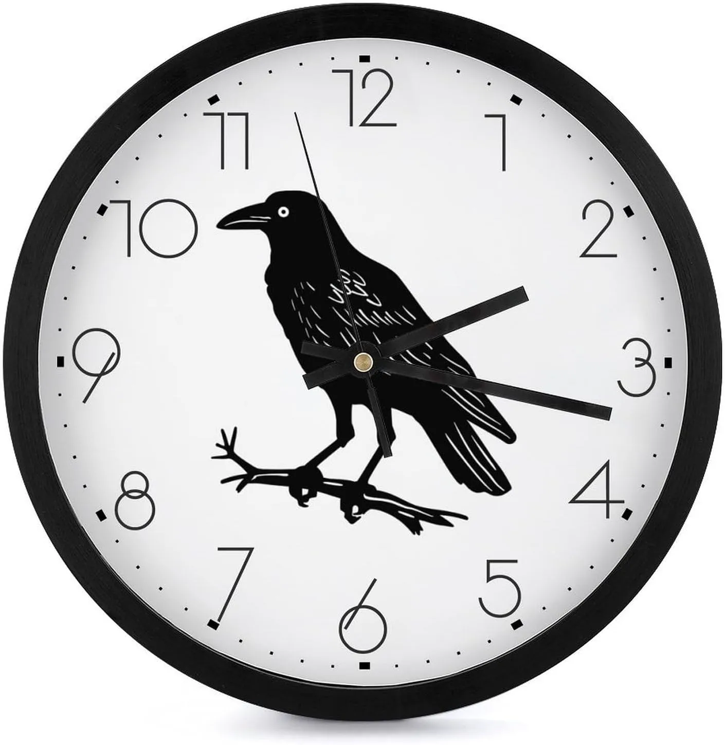 Black Crow Wall Clock 10 Inch Silent Non-ticking Battery Operated Decorative Clock for Kitchen Bedroom