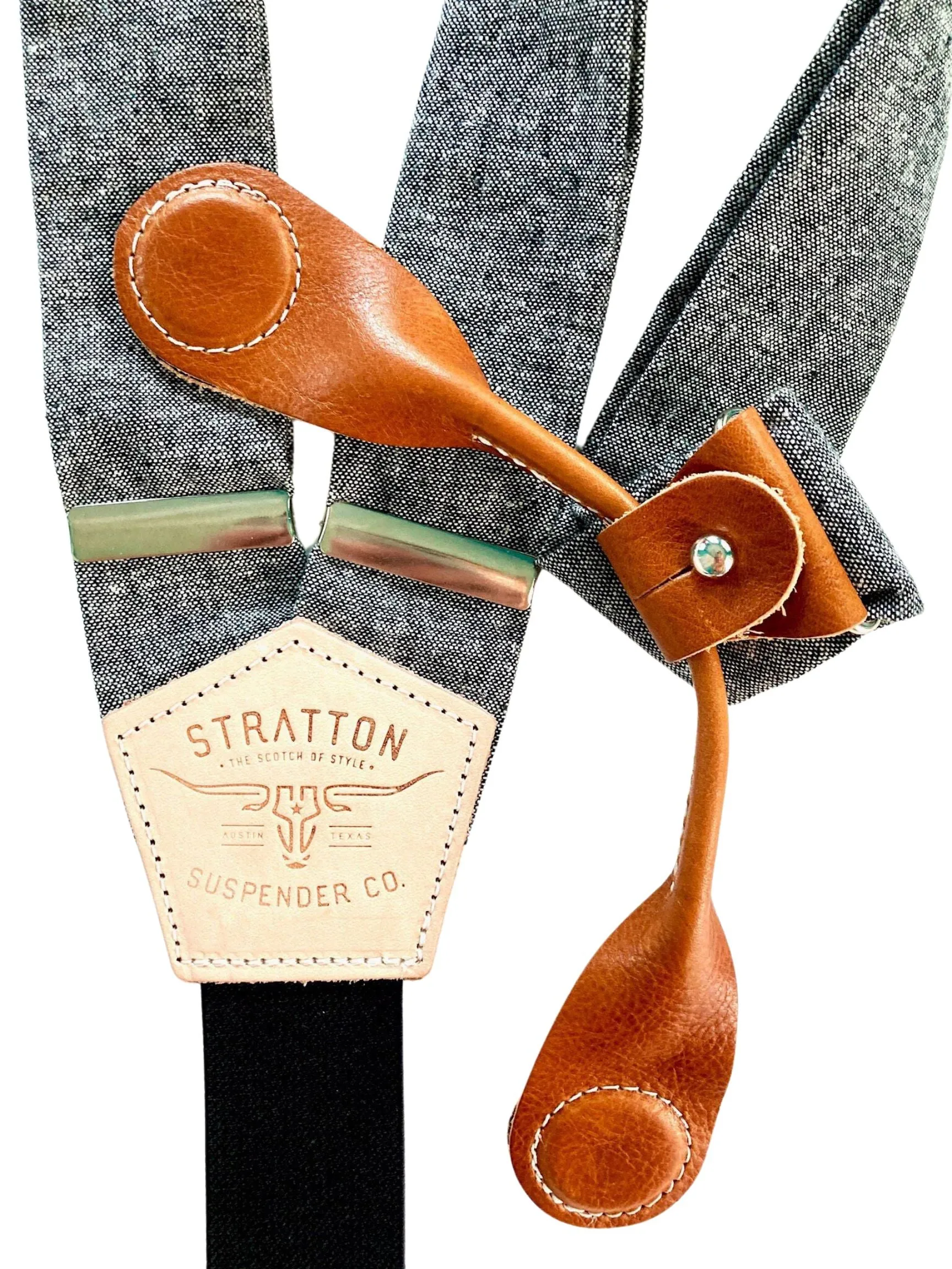 Black Vintage Linen Magnetic Clasp Suspenders – Heritage American Wedding Menswear | Best Alternative to Clip-Ons