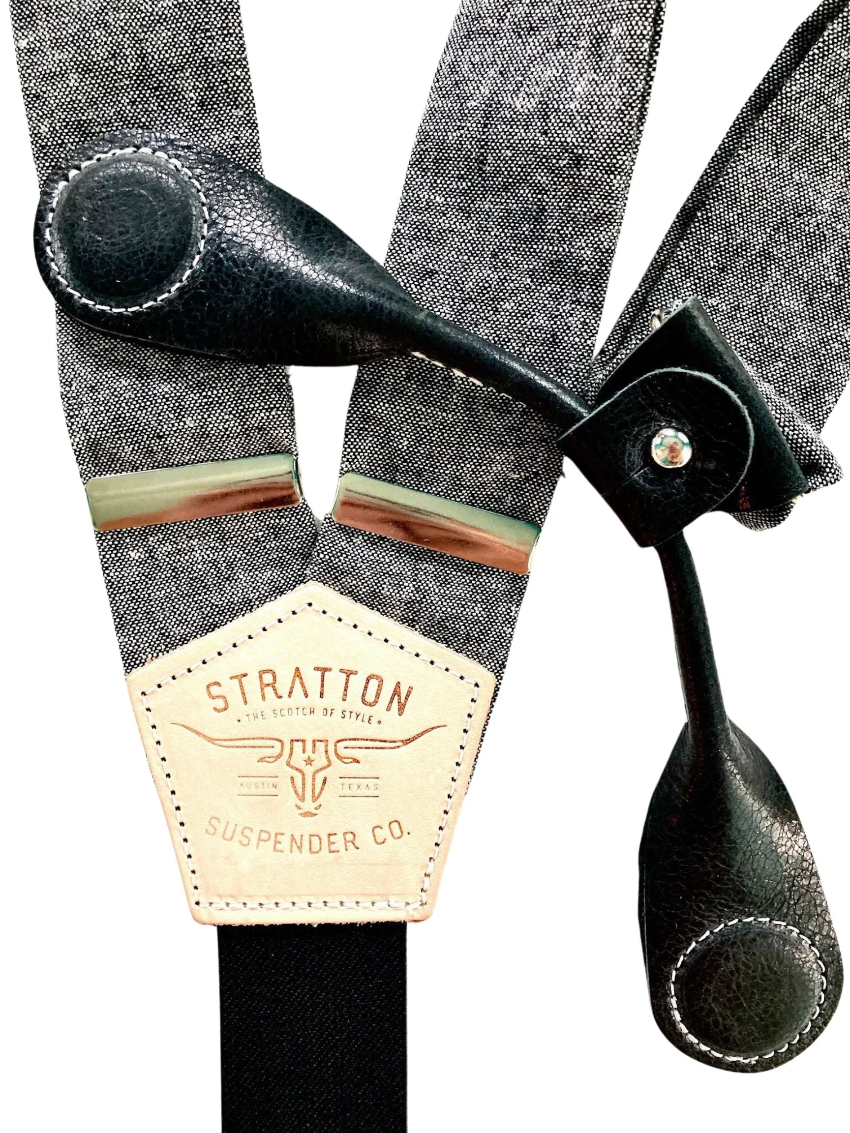 Black Vintage Linen Magnetic Clasp Suspenders – Heritage American Wedding Menswear | Best Alternative to Clip-Ons
