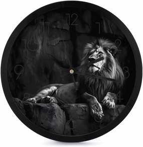 Black and White Lion Wall Clock 10 Inch Silent Non-ticking Battery Operated Decorative Clock for Kitchen Bedroom