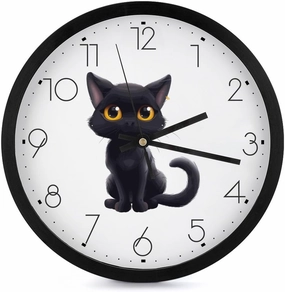 Black Cat Wall Clock 10 Inch Silent Non-ticking Battery Operated Decorative Clock for Kitchen Bedroom