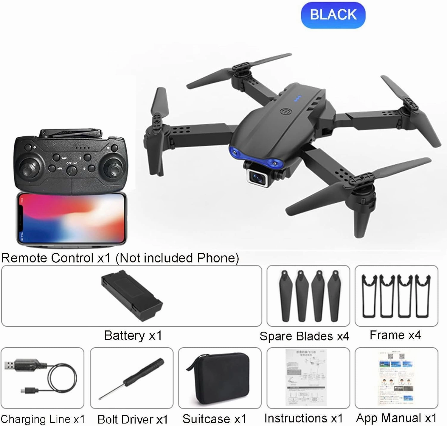 Black Mini-Drone Wifi Fpv Smart Rc Uav Foldable Helicopter Foldable One Click Stunt