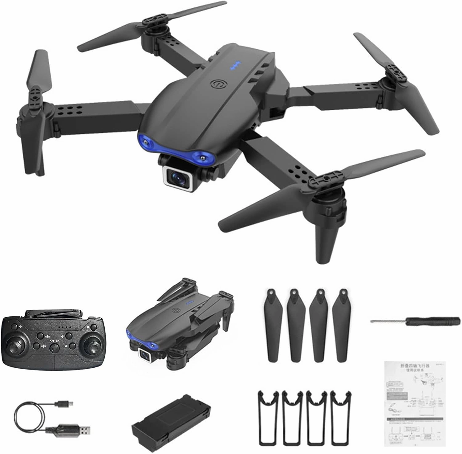 Black Mini-Drone Wifi Fpv Smart Rc Uav Foldable Helicopter Foldable One Click Stunt