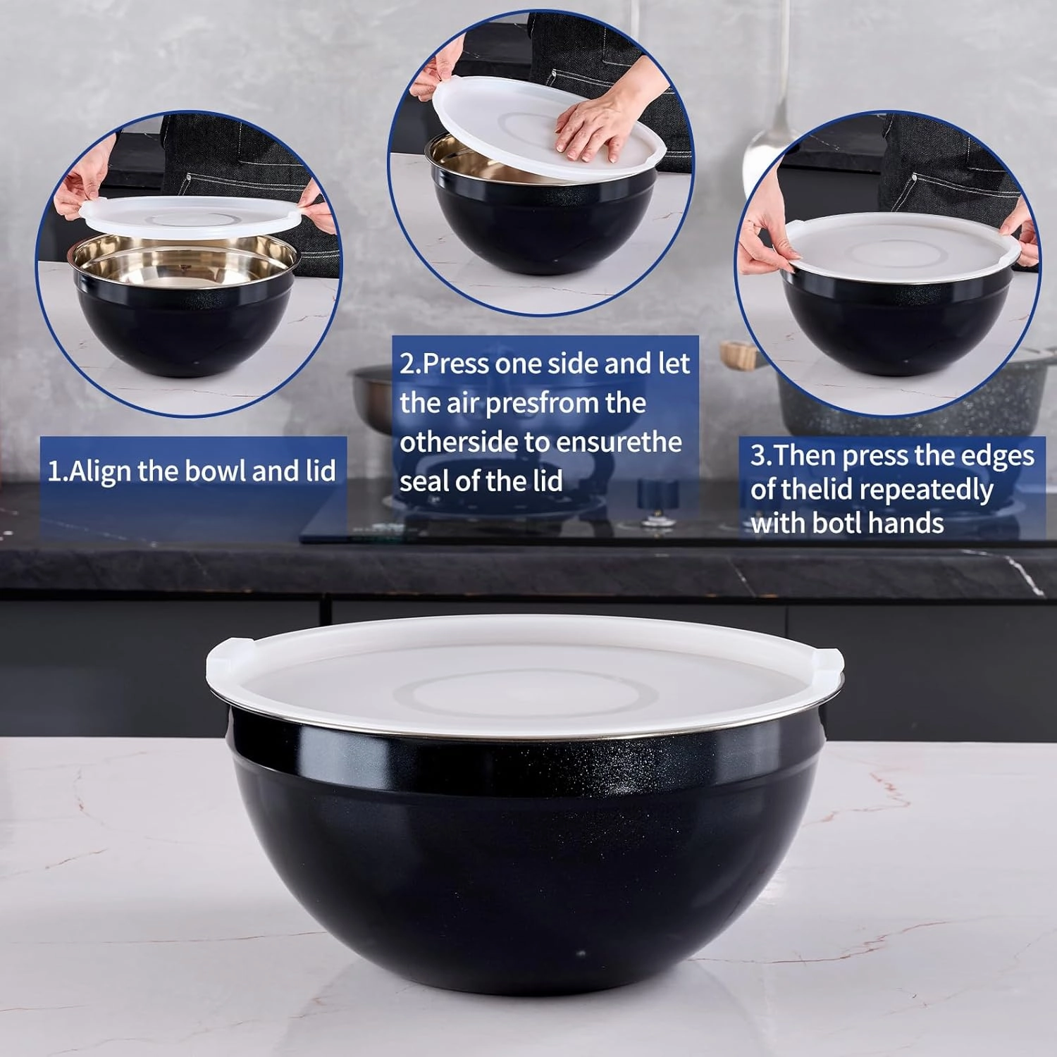Black Mixing Bowls With Airtight Lids,Stainless Steel Bowl,Salad Bowls 7 Piece Colorful Nesting Bowl Rainbow Kitchen Accessories,Size 7,3.6,2.7,2.1,1.5,1.1,0.8QT Stackable Design