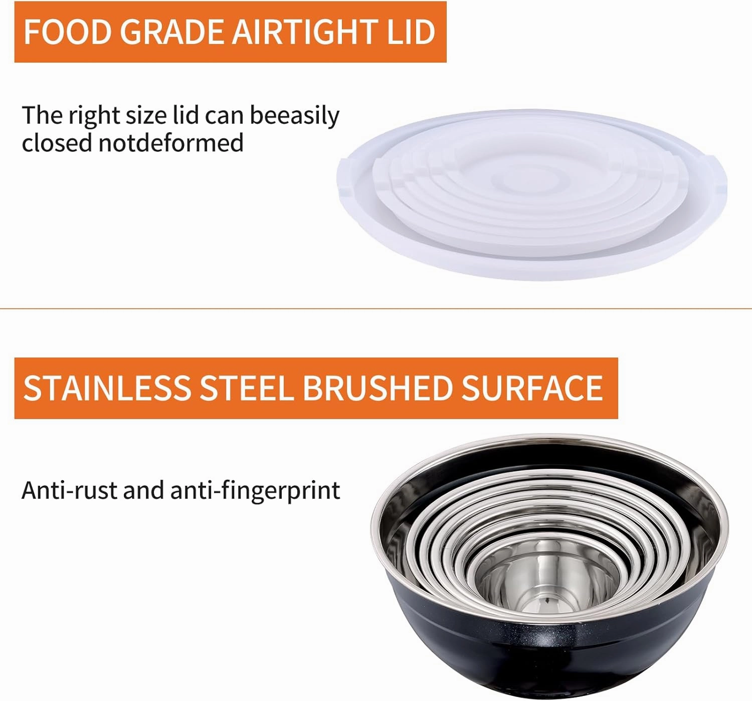 Black Mixing Bowls With Airtight Lids,Stainless Steel Bowl,Salad Bowls 7 Piece Colorful Nesting Bowl Rainbow Kitchen Accessories,Size 7,3.6,2.7,2.1,1.5,1.1,0.8QT Stackable Design