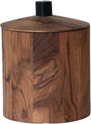 Bloomingville, Natural and Black Compact Acacia Wood Canister with Handle and Rim, 5" Round x 6-1/2"H