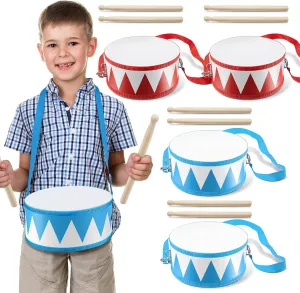 Boao 4 Pcs Drum Set for Kids Toy Drum 8 Inch Wooden Drum with Adjustable Strap and Drumsticks Educational Musical Instrument Toys for Girls Boys Birthday Gift (Flag), BOAO-PERCUSSION-0116